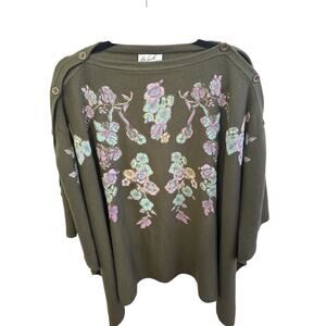 Randolph Duke Floral Knit Sweater Poncho Medium